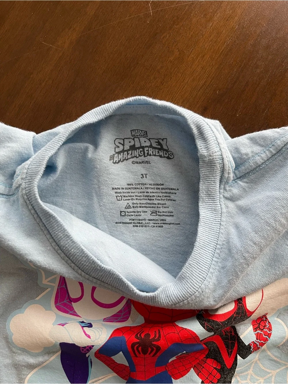 Marvel Kids Light Blue Spider-Verse Costume Tee with Red & Purple Characters
